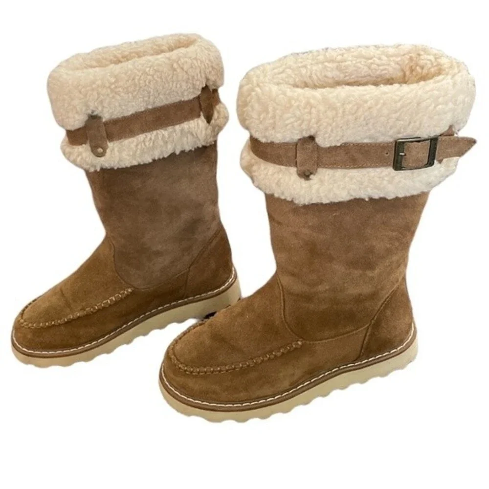 BEARPAW Avery Suede Winter Boots Size 6 Fur Lined Shoes